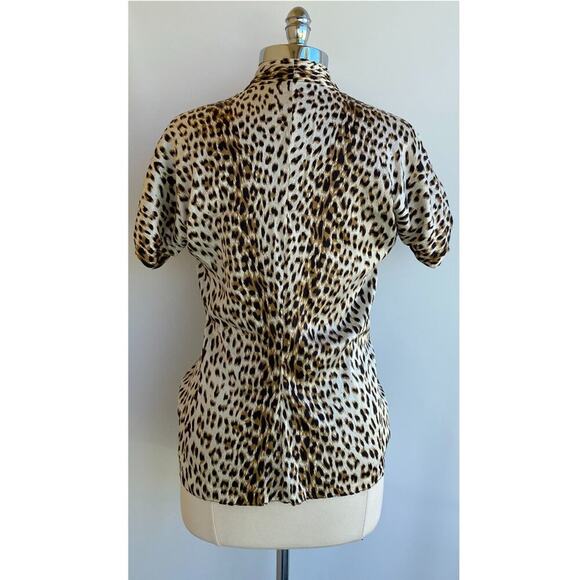 Tadashi Shoji Silk Leopard Animal Print Pleated Tie Blouse sz 12 - Picture 8 of 10